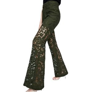Zara Floral Embroidered Lace Flare Boho Trousers